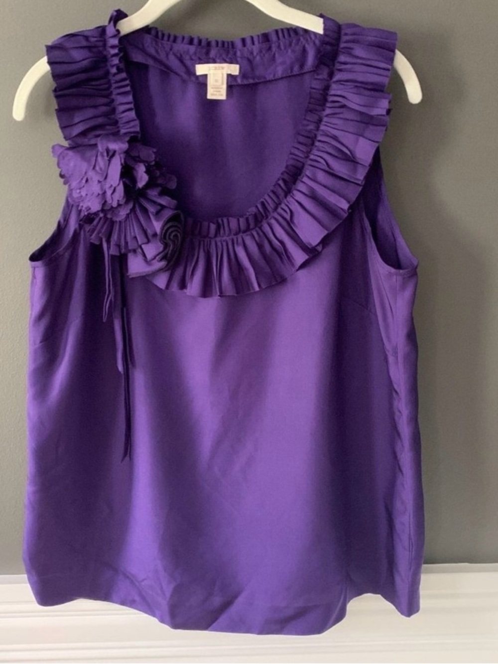 J. Crew  Silk Purple Ruffled Sleeveless Camisole with Floral Accent